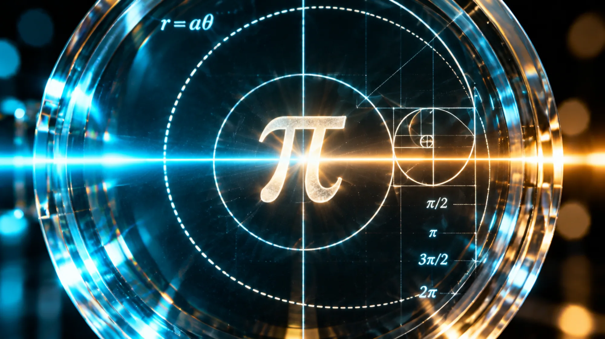 An engraved glass instrument disc with a lit pi symbol at its centre