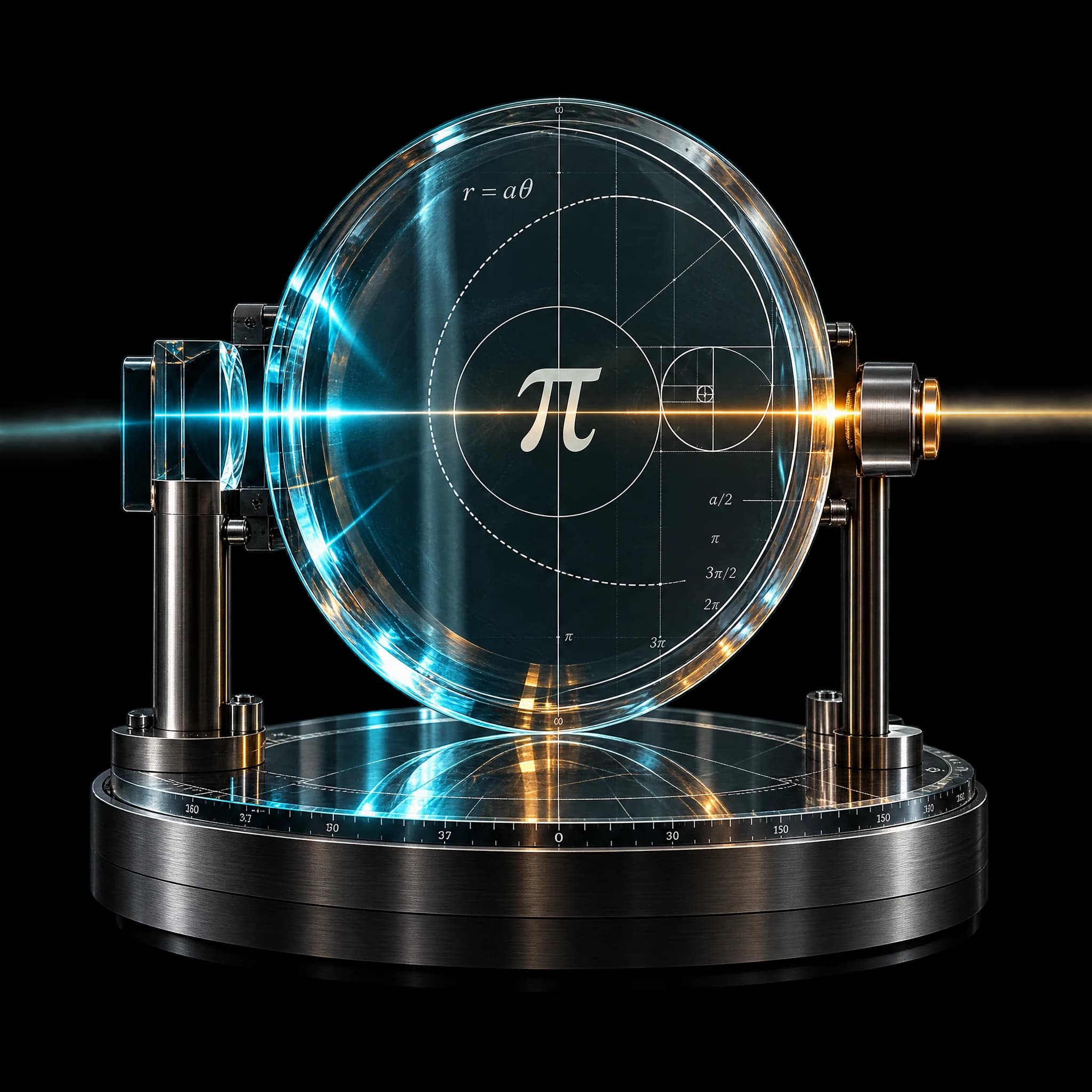 A precision optical instrument on a laboratory light table, lit in cyan and amber